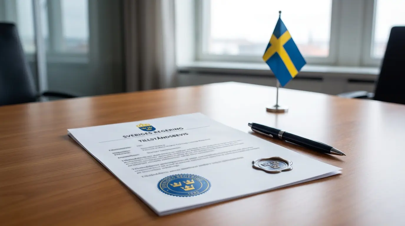 Svensk spelbolagslicens med Spelinspektionen-logotyp på skrivbord